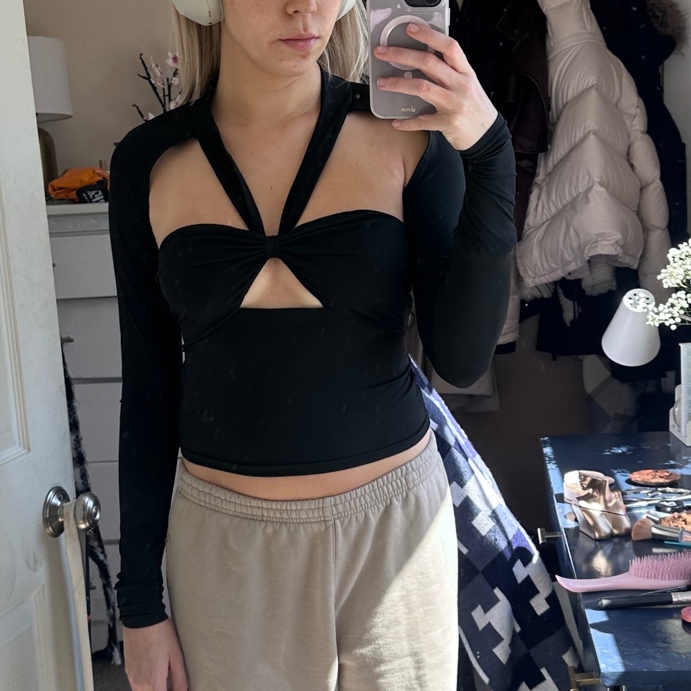 Princess polly long sleeve black shirt with cutouts